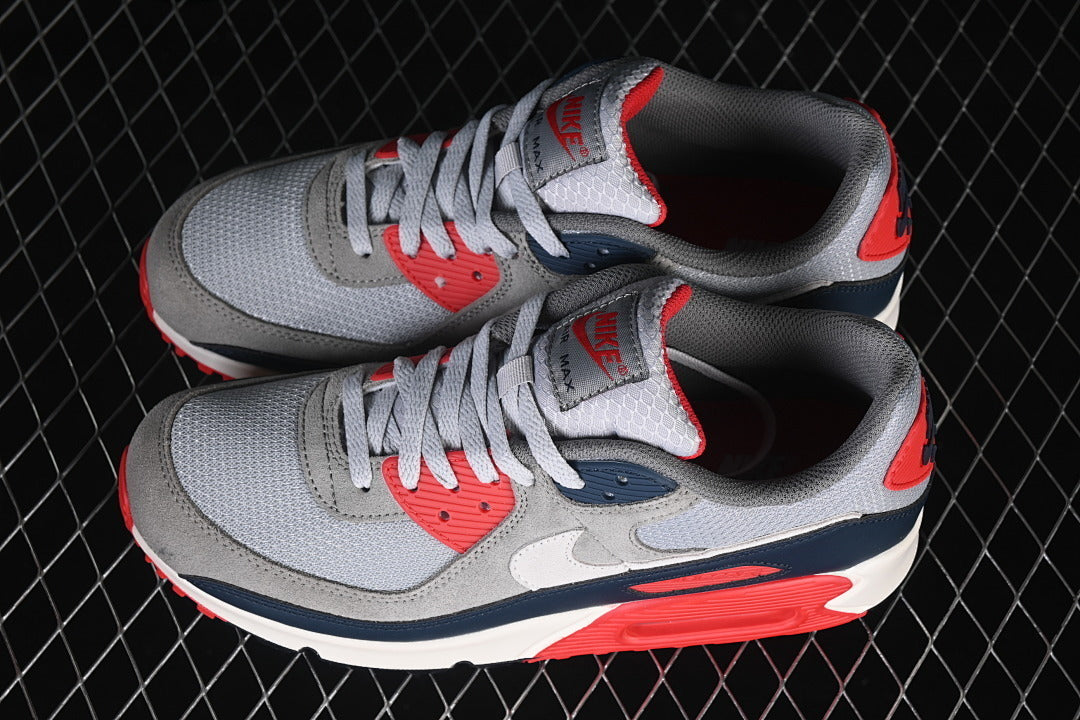 AIR MAX 90 LIGHT SMOKE GREY/NAVY FIRE/RED